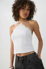 Lace Trim Halter Tank Top