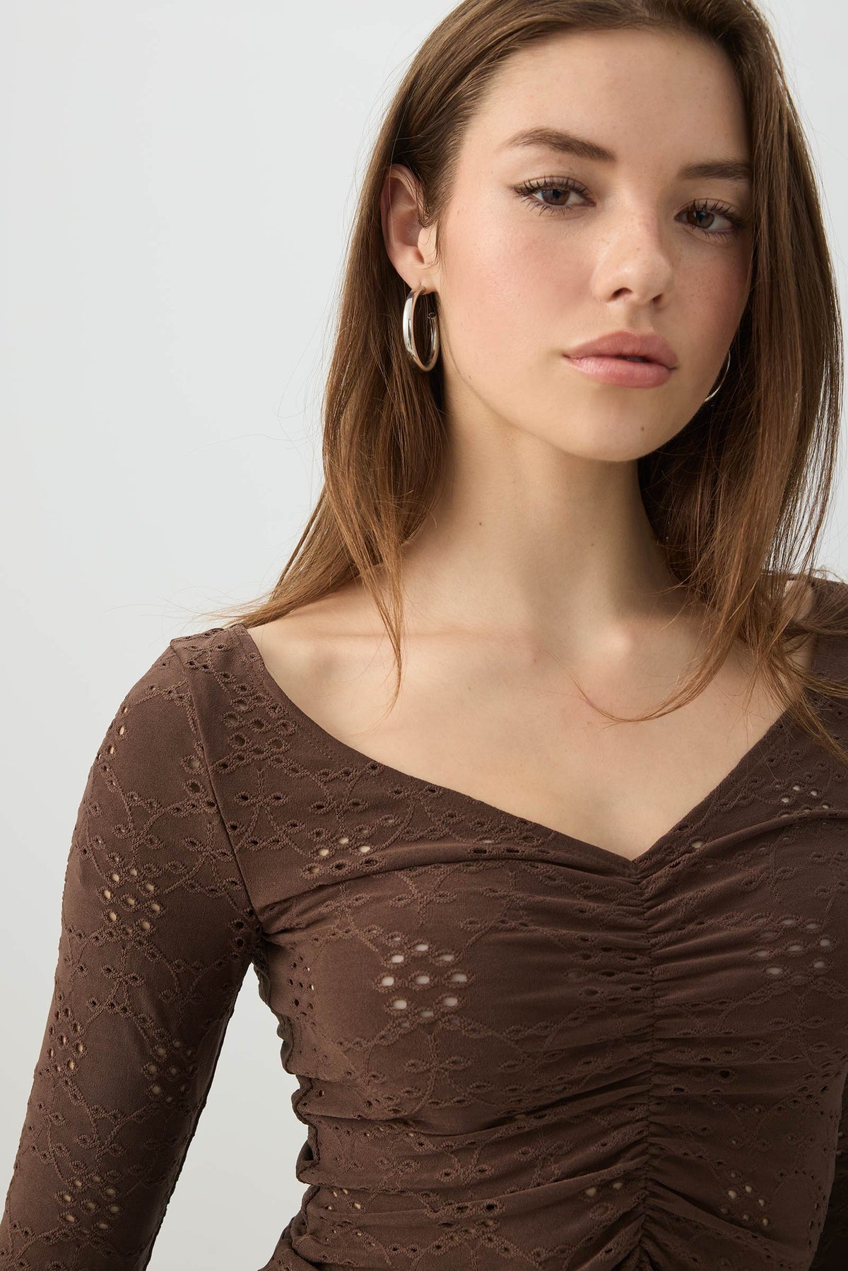 Ruched Front Eyelet Top