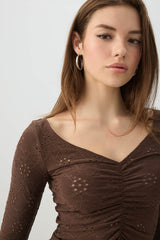 Ruched Front Eyelet Top