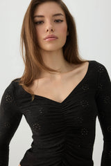 Ruched Front Eyelet Top