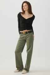 Ruched Front Eyelet Top