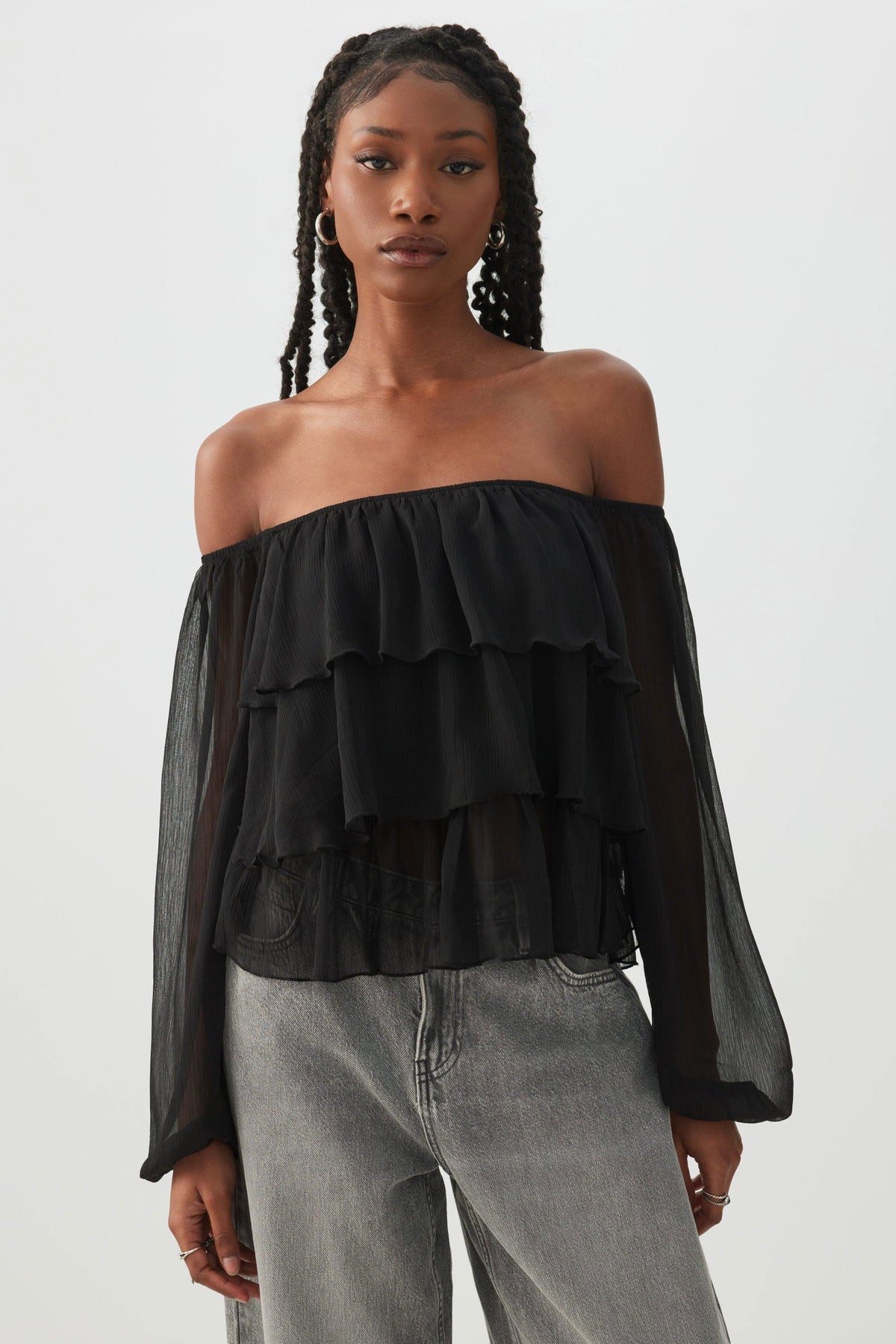 Off Shoulder Tiered Blouse