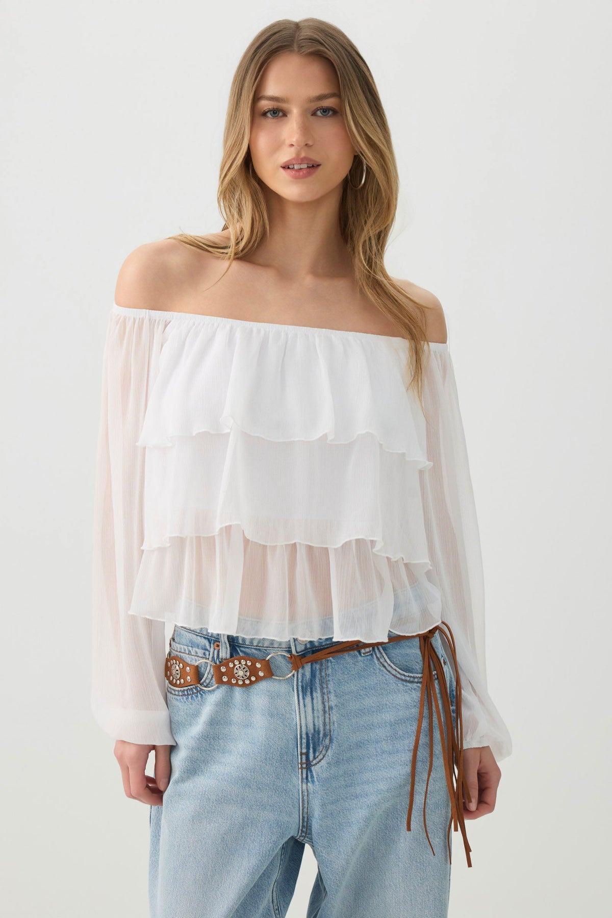 Off Shoulder Tiered Blouse