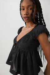 Plunge Neck Flowy Blouse