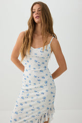 Floral Mesh Ruffle Maxi Dress