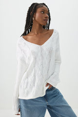 Oversized Cable Knit V-Neck Sweater