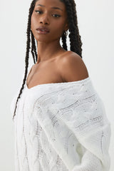 Oversized Cable Knit V-Neck Sweater