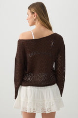 Open Knit Boat Neck Sweater