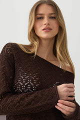 Open Knit Boat Neck Sweater