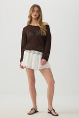 Open Knit Boat Neck Sweater