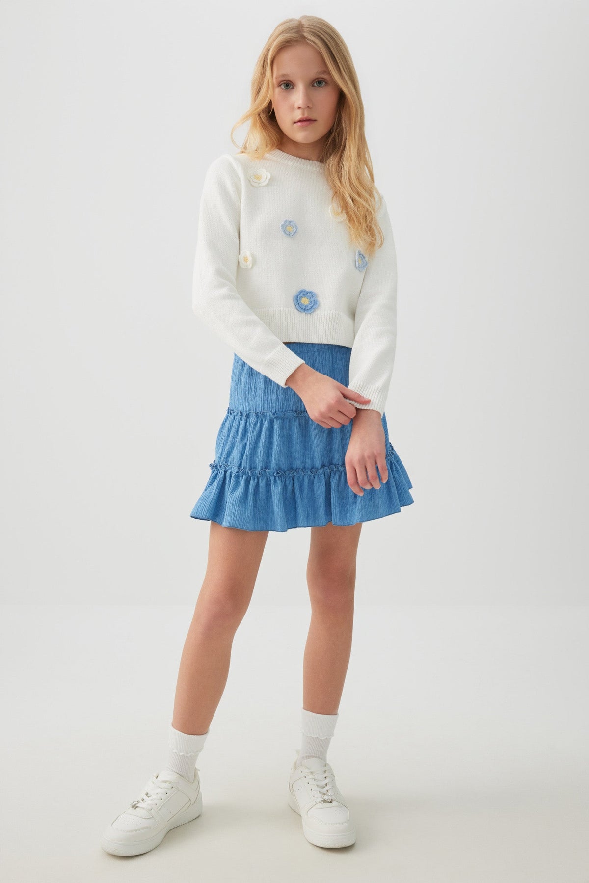 Textured Knit Tiered Mini Skirt
