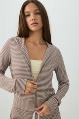 Waffle Hooded Front Zipper Top