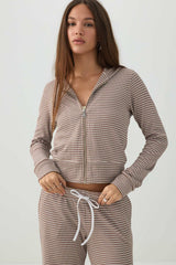 Waffle Hooded Front Zipper Top
