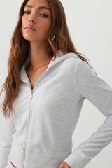 Waffle Hooded Front Zipper Top
