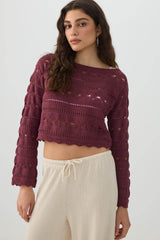 Crop Open Stitch Boat Neck Sweater