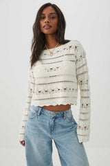 Crop Open Stitch Boat Neck Sweater