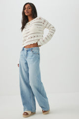 Crop Open Stitch Boat Neck Sweater