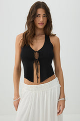 Tie Front Halter Sweater Tank