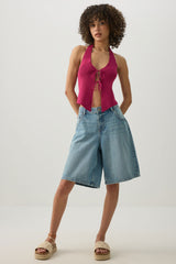 Tie Front Halter Sweater Tank