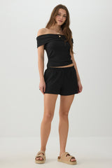 Textured Knit Off Shoulder Crop Top