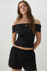Textured Knit Off Shoulder Crop Top