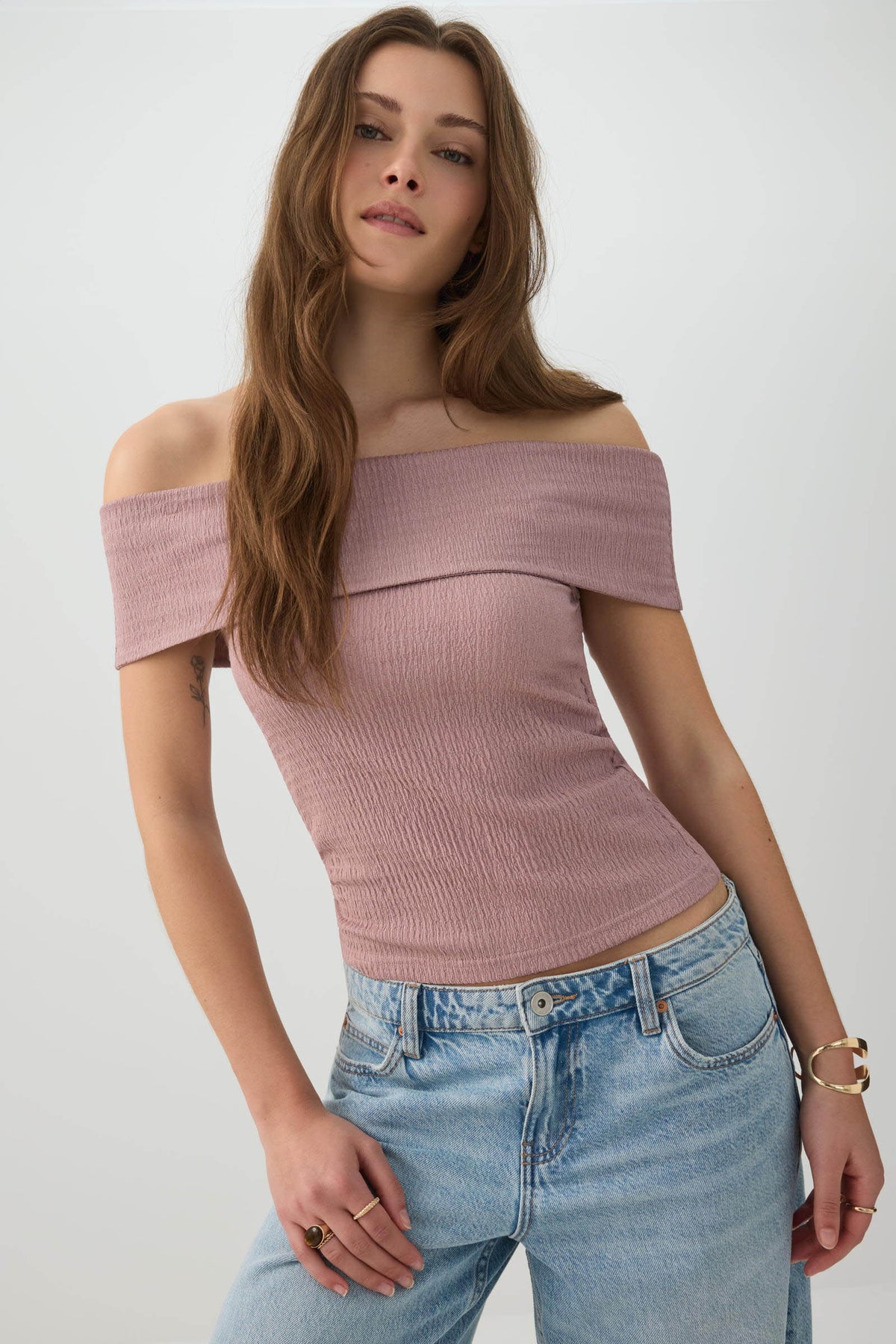 Textured Knit Off Shoulder Crop Top