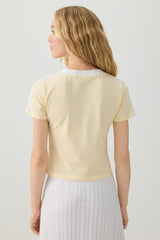Crop Graphic Contrast V Neck T-Shirt