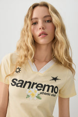 Crop Graphic Contrast V Neck T-Shirt