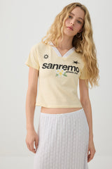 Crop Graphic Contrast V Neck T-Shirt