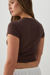 Cotton Blend Ribbed Crop T-Shirt