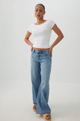 Cropped Boat Neck Rib T-Shirt