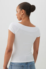 Cropped Boat Neck Rib T-Shirt