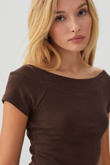 Cropped Boat Neck Rib T-Shirt