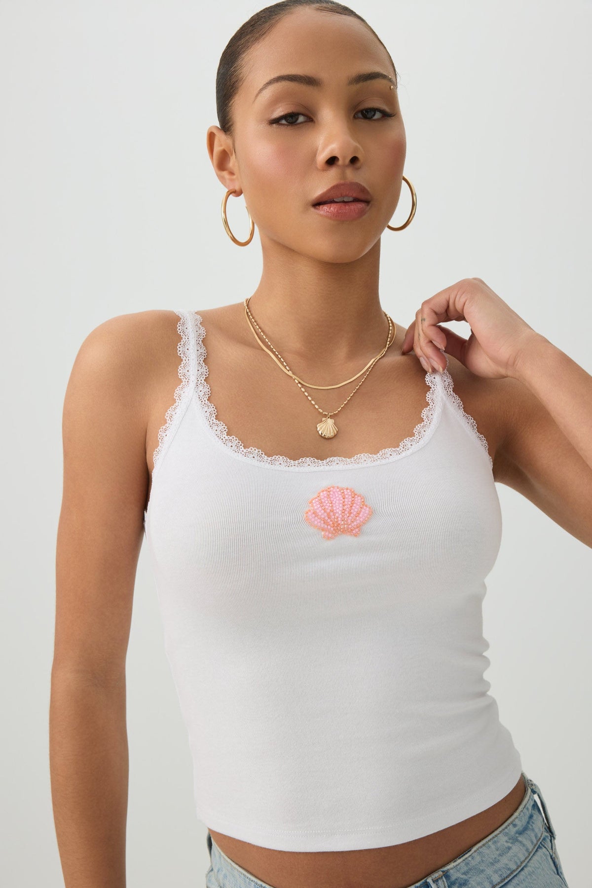 Scoop Neck Lace Trim Tank