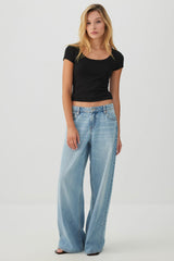 Fine Rib Scoop Neck Crop T-Shirt