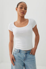 Fine Rib Scoop Neck Crop T-Shirt