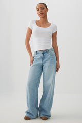 Fine Rib Scoop Neck Crop T-Shirt