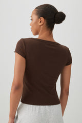 Fine Rib Scoop Neck Crop T-Shirt