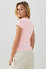 Fine Rib Scoop Neck Crop T-Shirt