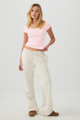 Fine Rib Scoop Neck Crop T-Shirt