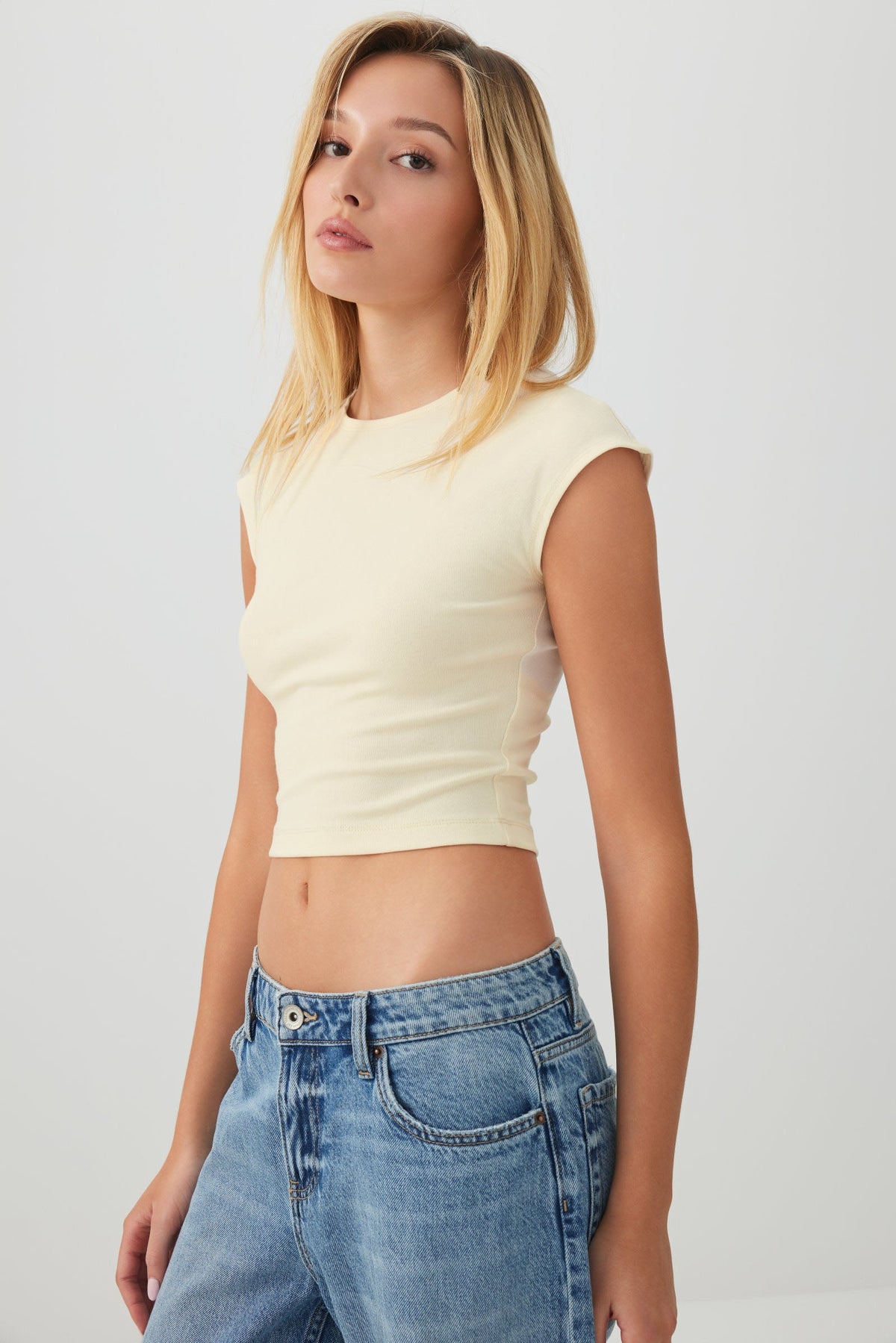 Cropped Ribbed Crew T-Shirt