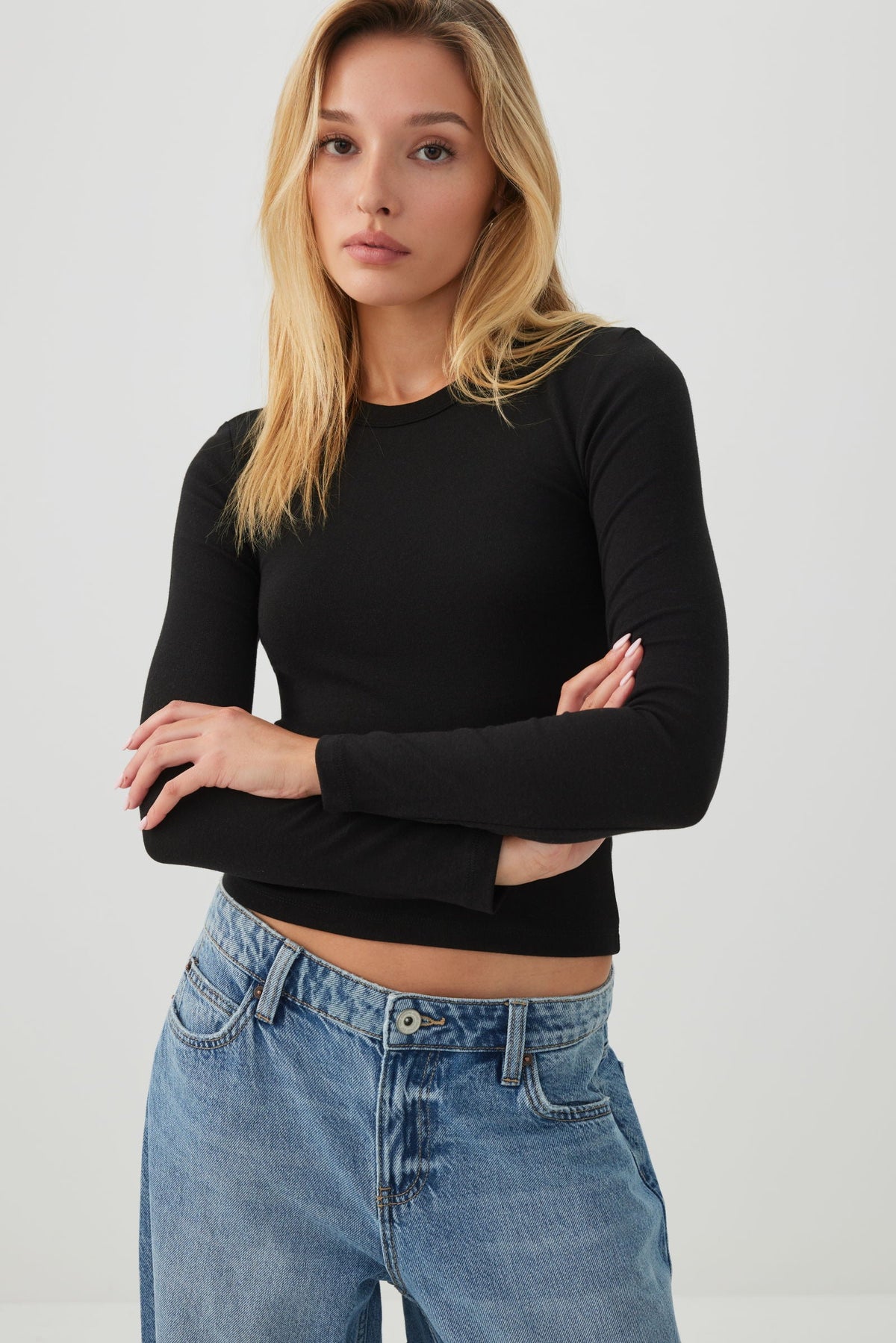 Cropped Rib Crew Top