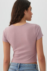 Cropped Ribbed Tee with Bows