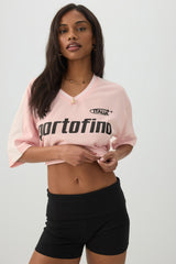 Italy Knit Mesh V Neck Sport Top