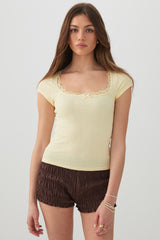 Scoop Neck T-Shirt with Lace Trim