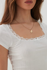 Scoop Neck T-Shirt with Lace Trim
