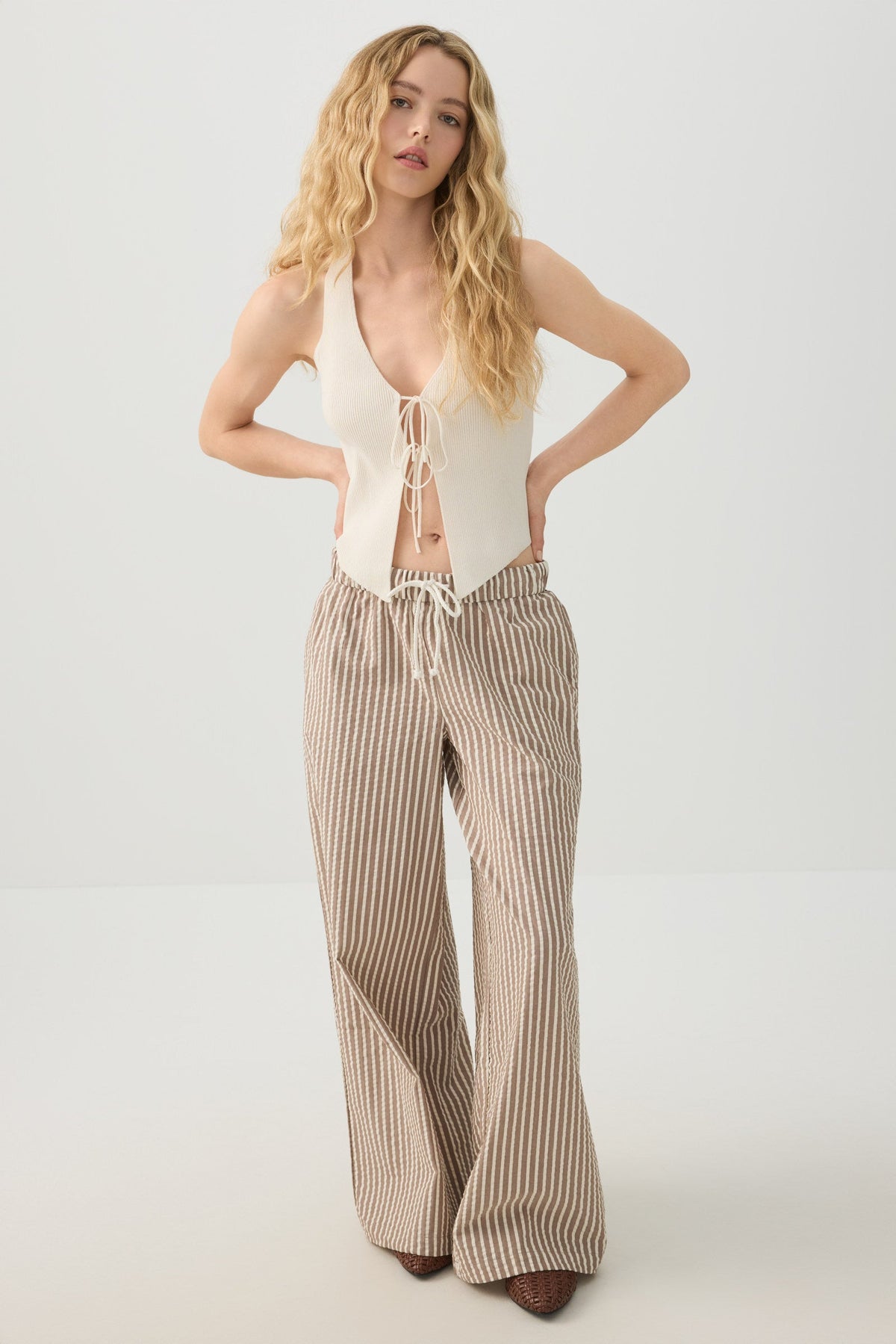 Mid Rise Foldover Wide Leg Pants