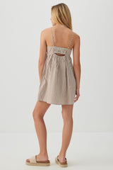 Striped Mini Babydoll V-Neck Dress