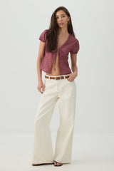 Eyelet Tie Front Top
