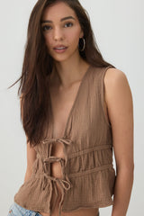 Gauze Tie-Front Top